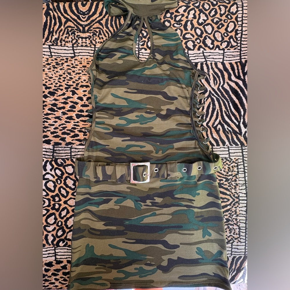 Camouflage Mini Backless Sexy Cotton Dress (S)